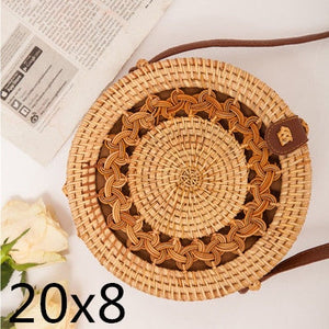 BOLSA DE PALHA REDONDA RATTAN COM ALÇA